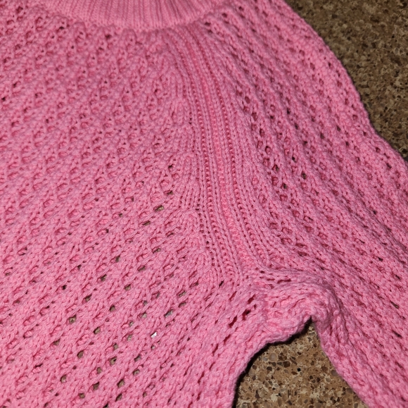 Talbots Open Knit Raglan Long Sleeve Pink Sweater Size Petite Medium - Picture 8 of 12